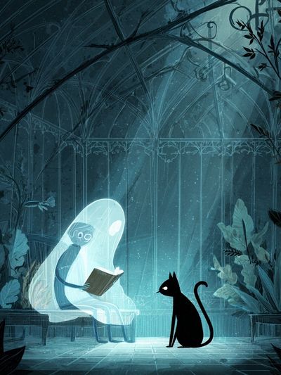 Moonlit Cat and Ghost Reader Poster.
