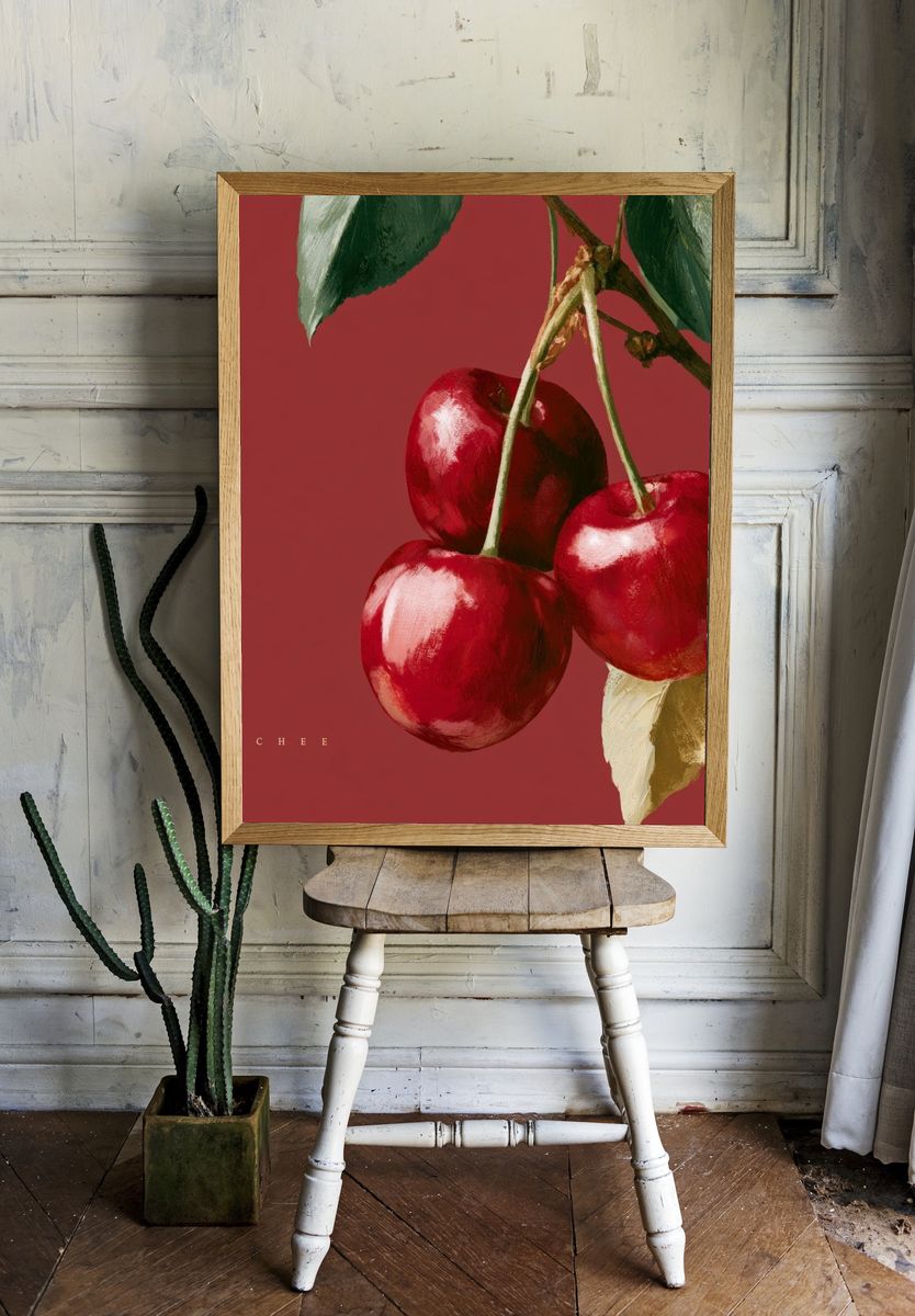 Cherry Still Life Illustration Poster. — room view 1