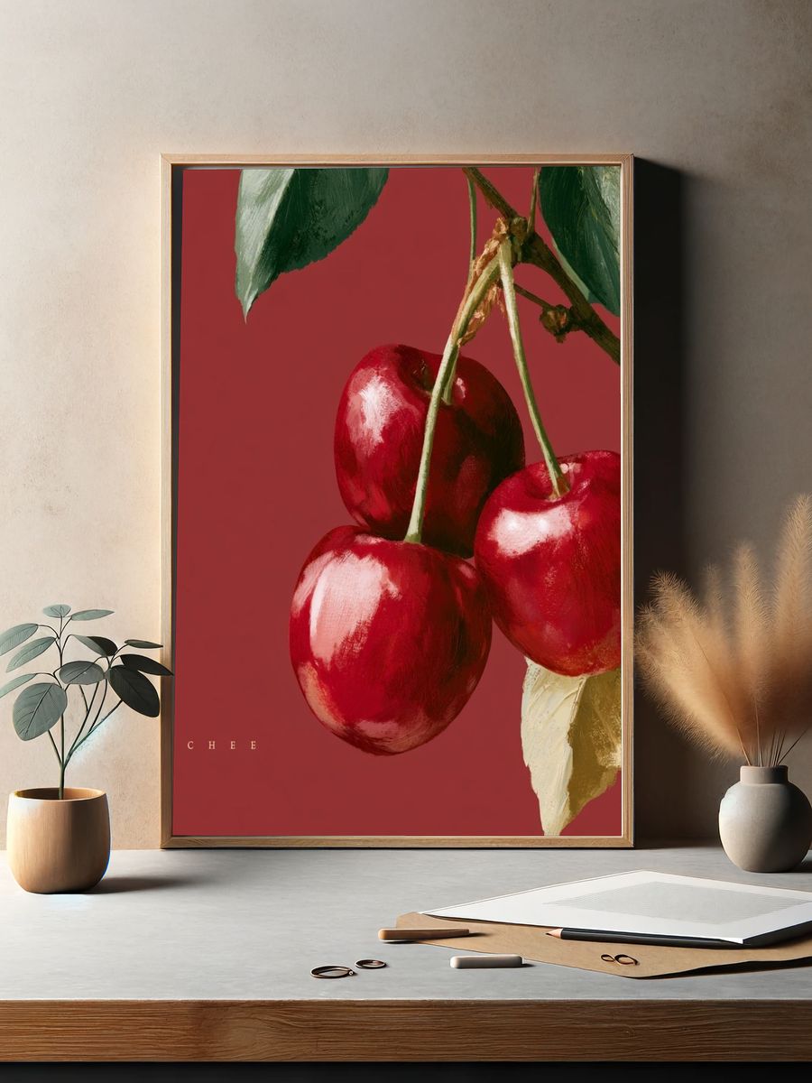 Cherry Still Life Illustration Poster. — room view 2