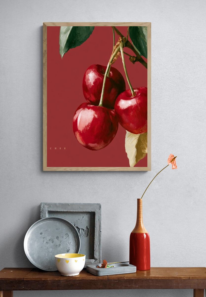 Cherry Still Life Illustration Poster. — room view 3