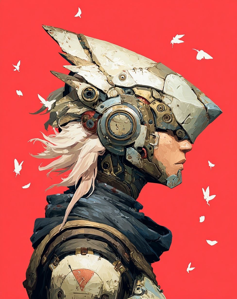 Cyber Warrior Portrait Print. poster detail