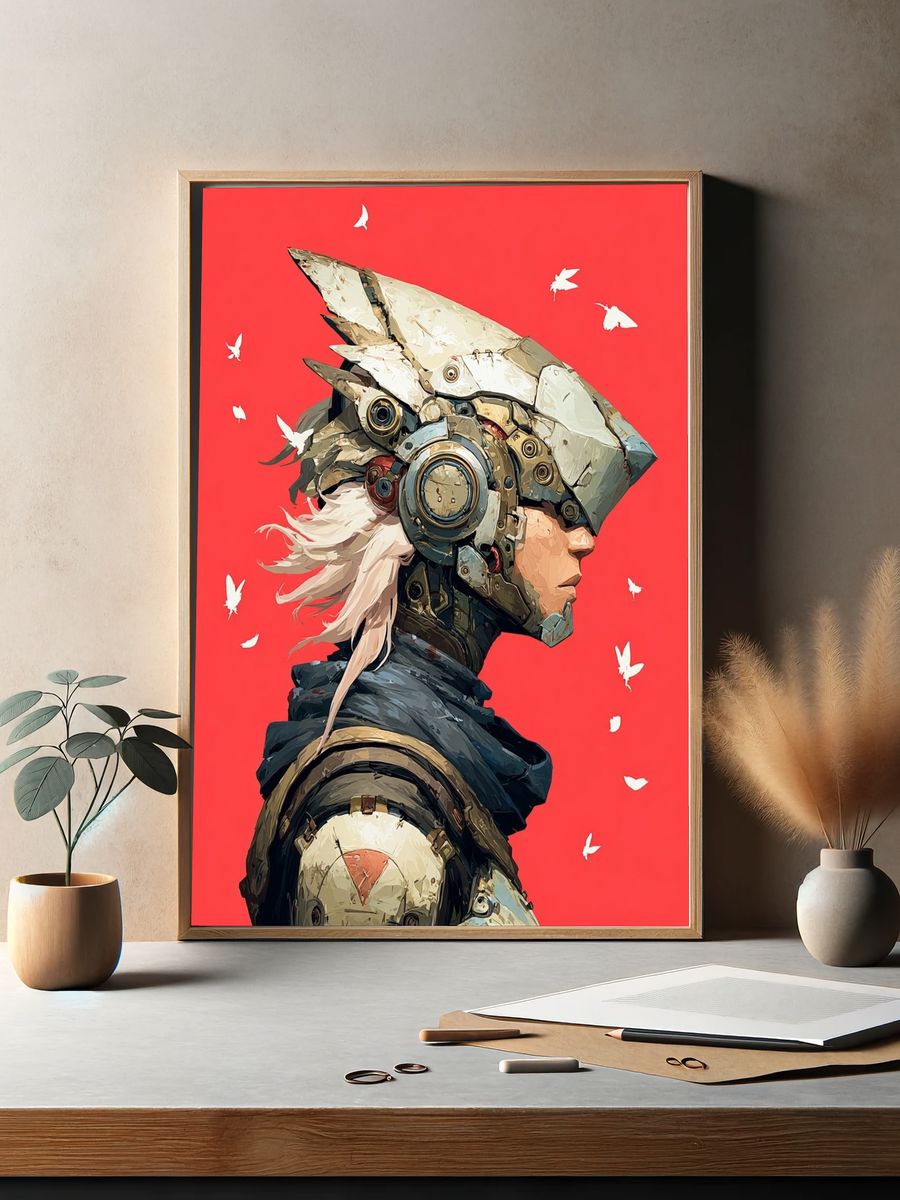 Cyber Warrior Portrait Print. — room view 2