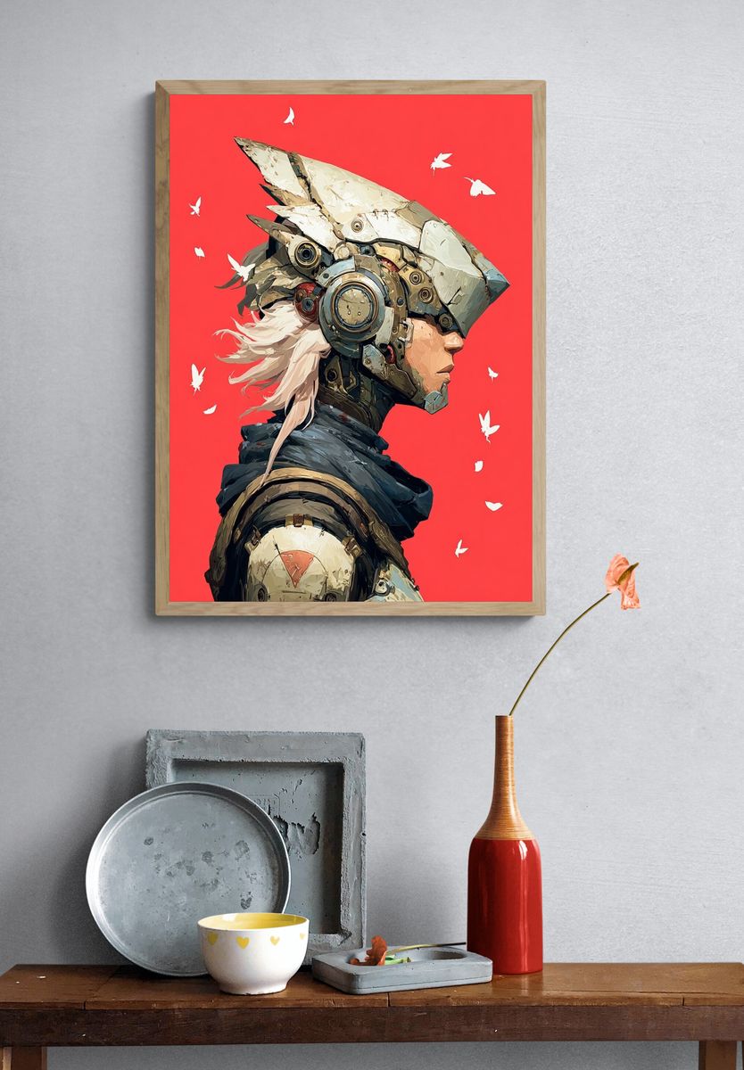 Cyber Warrior Portrait Print. — room view 3