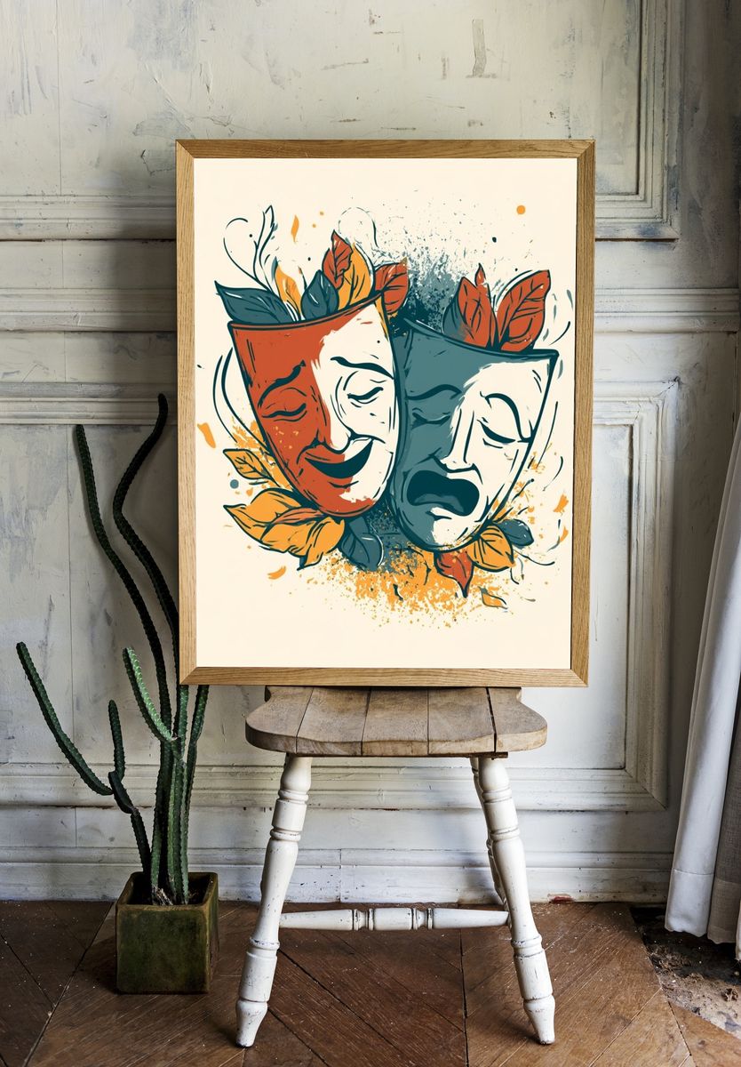 Theater Masks Illustration Poster. — room view 1