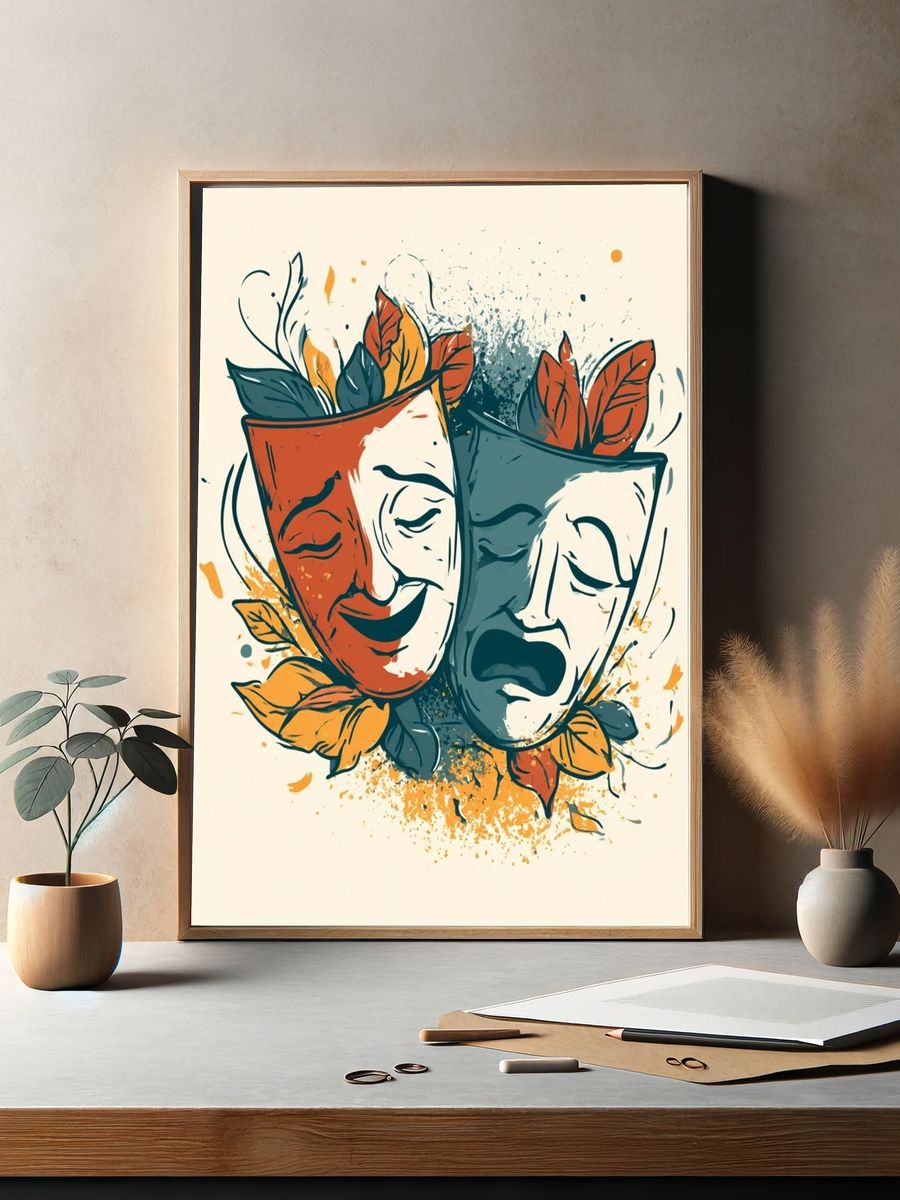 Theater Masks Illustration Poster. — room view 2