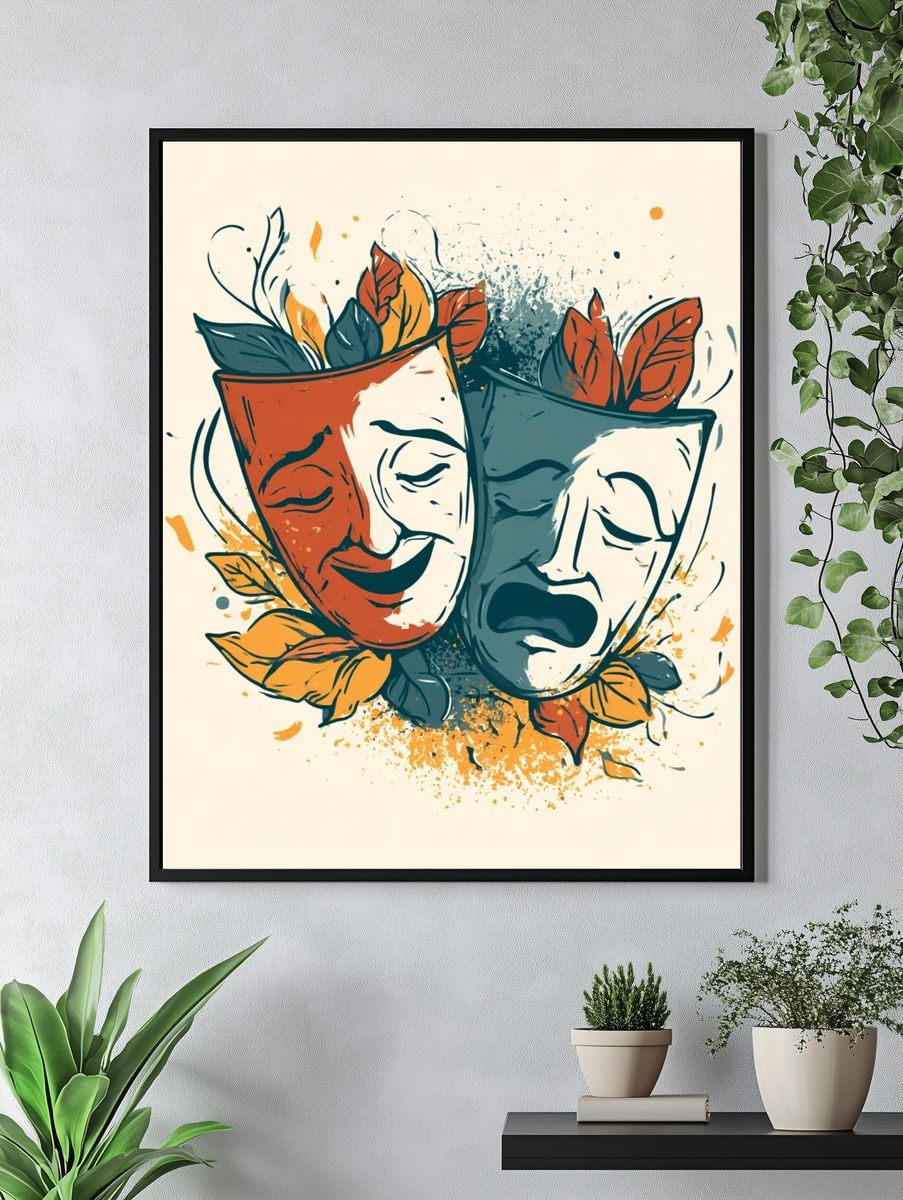 Theater Masks Illustration Poster. — room view 4