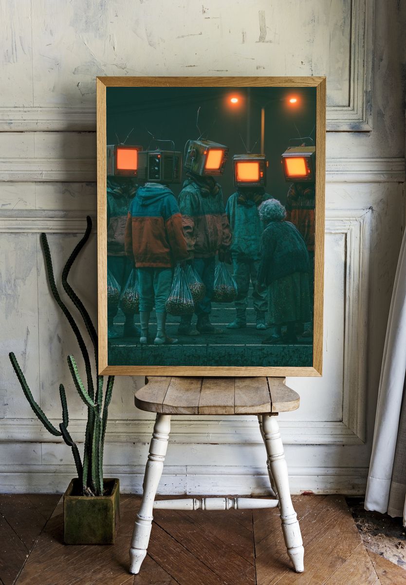 TV-Head Street Scene Illustration Print. room preview
