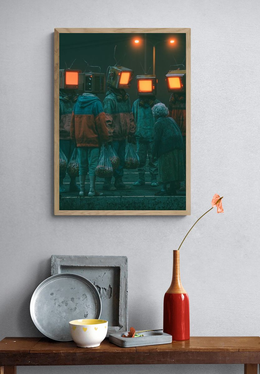 TV-Head Street Scene Illustration Print. — room view 3