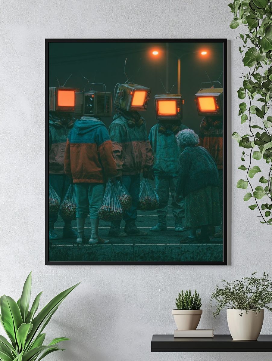 TV-Head Street Scene Illustration Print. — room view 4