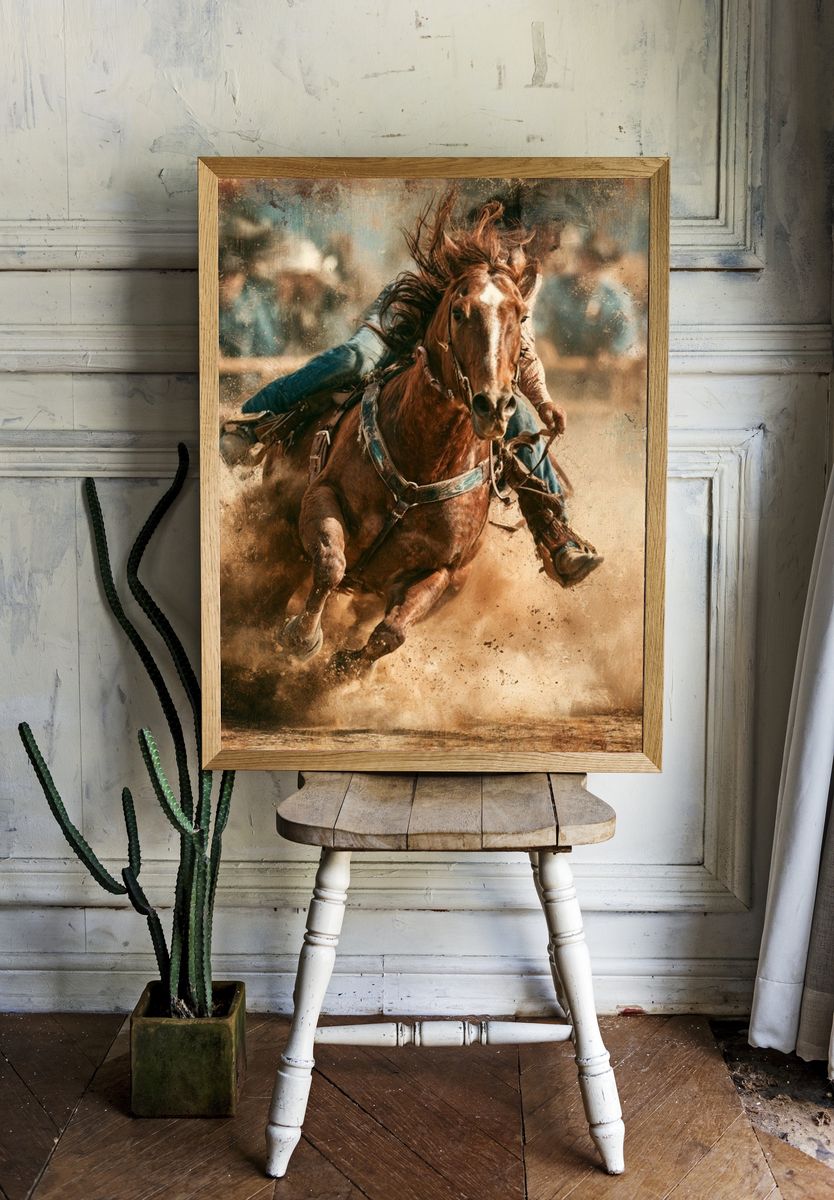Galloping Horse Rodeo Illustration Poster. room preview