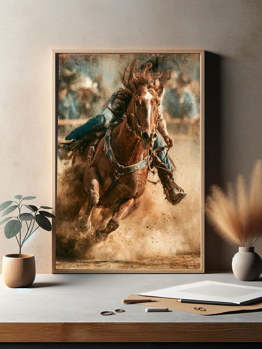 Galloping Horse Rodeo Illustration Poster. — room view 2