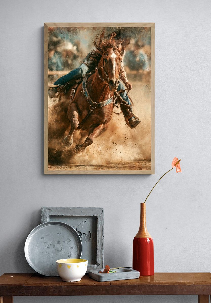Galloping Horse Rodeo Illustration Poster. — room view 3