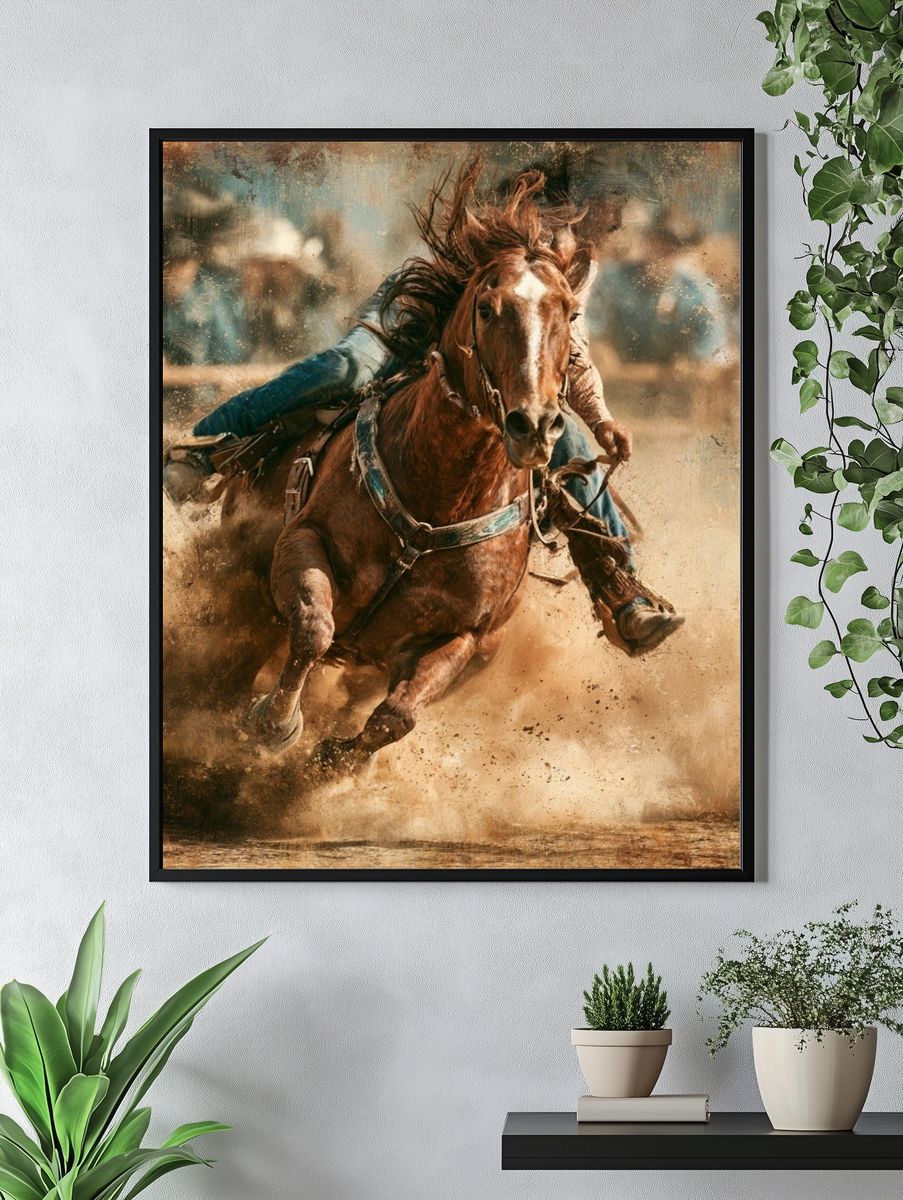Galloping Horse Rodeo Illustration Poster. — room view 4