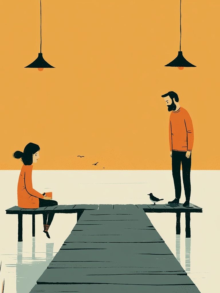 Quiet Dock Conversation Illustration Poster. poster — illustration art