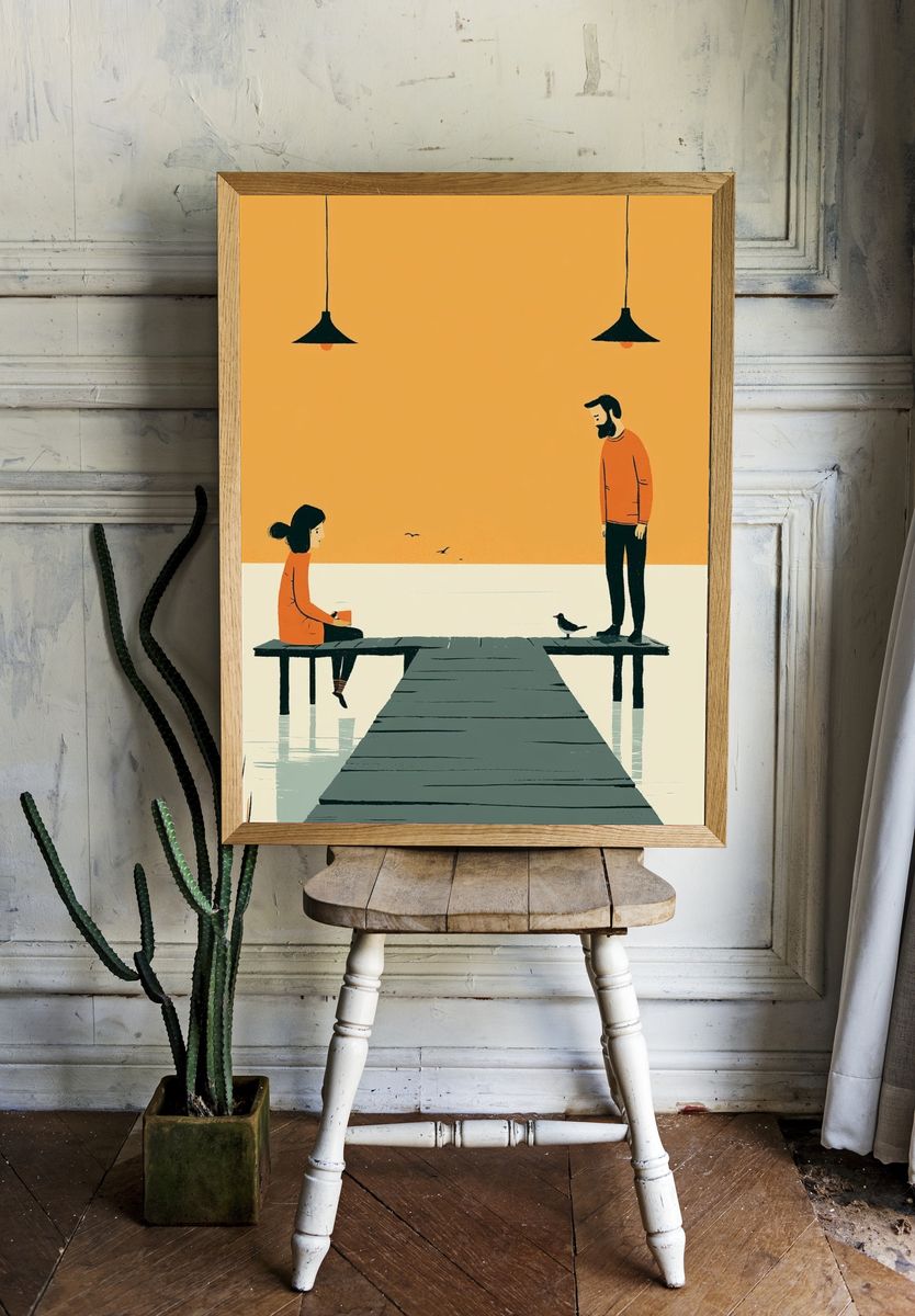Quiet Dock Conversation Illustration Poster. — room view 1