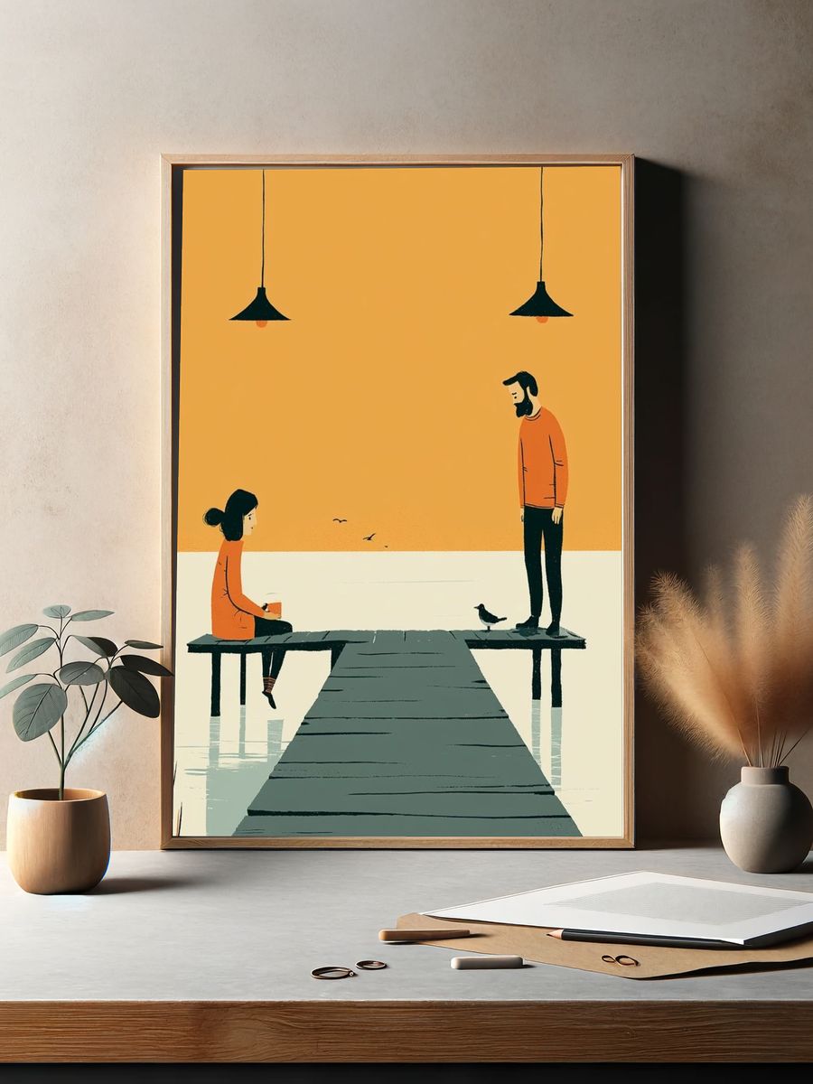 Quiet Dock Conversation Illustration Poster. — room view 2