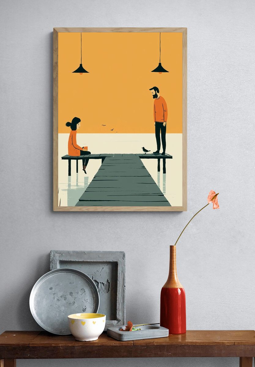 Quiet Dock Conversation Illustration Poster. — room view 3