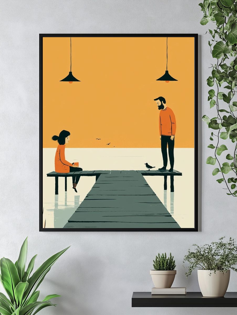 Quiet Dock Conversation Illustration Poster. — room view 4