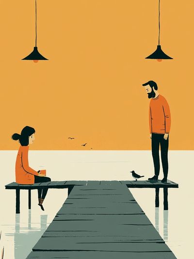 Quiet Dock Conversation Illustration Poster. poster