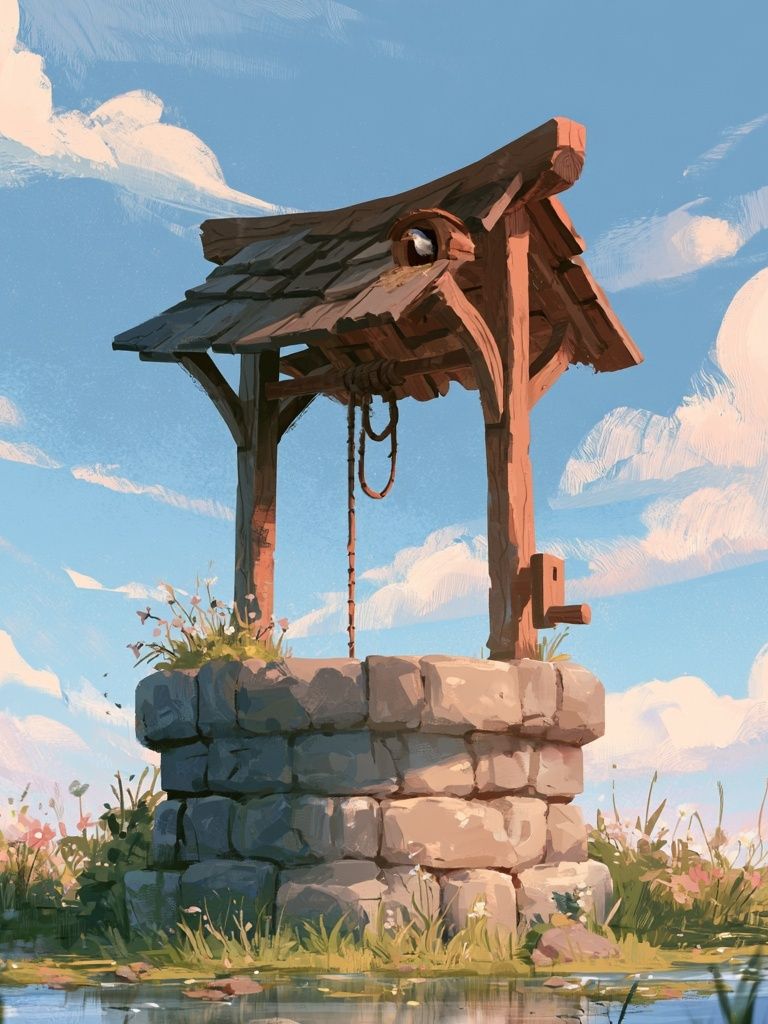 Well in the Meadow Illustration Poster. poster — illustration art