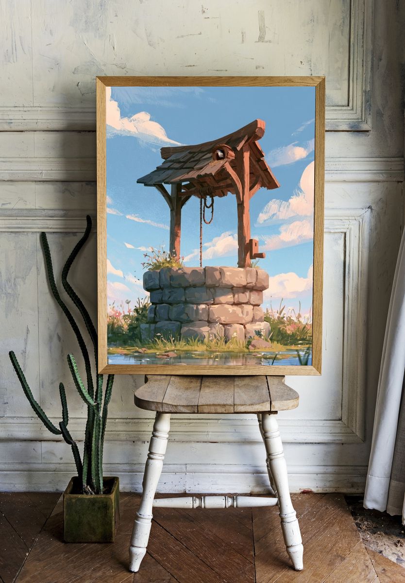 Well in the Meadow Illustration Poster. room preview