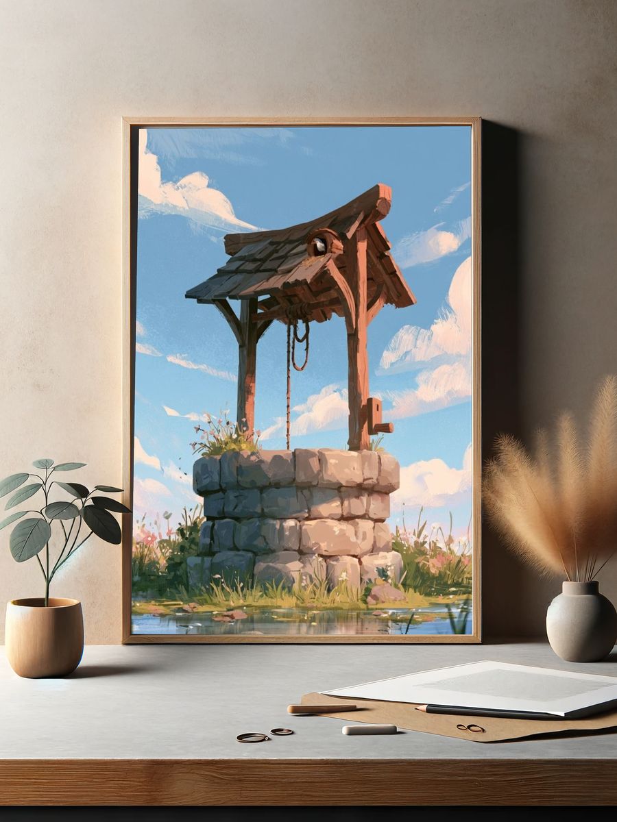 Well in the Meadow Illustration Poster. — room view 2