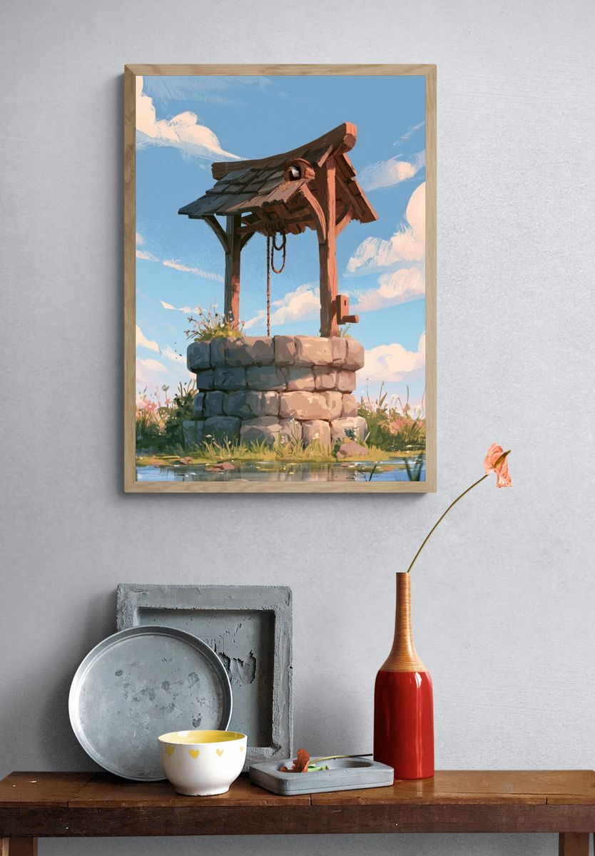 Well in the Meadow Illustration Poster. — room view 3