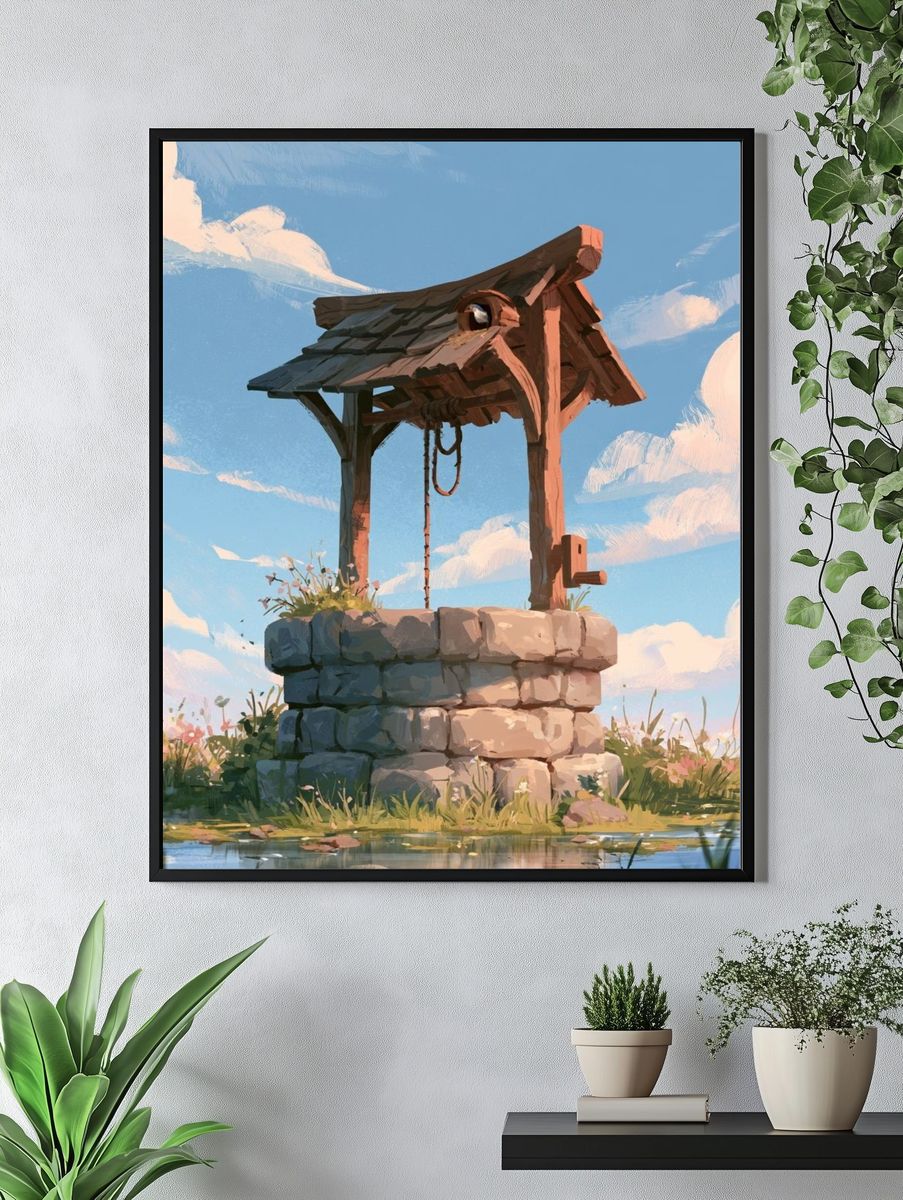 Well in the Meadow Illustration Poster. — room view 4