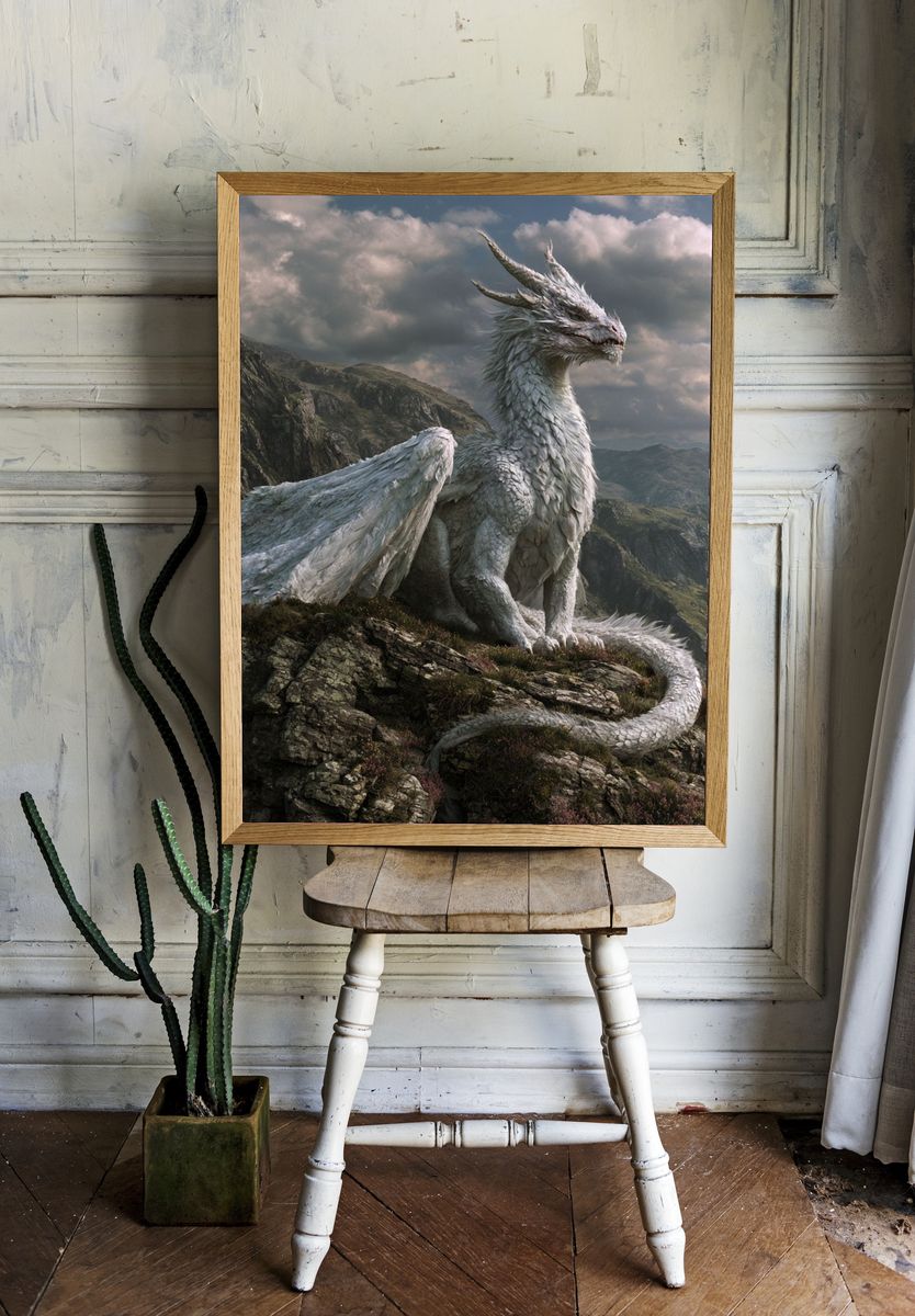 White Dragon Mountain Illustration Poster. room preview