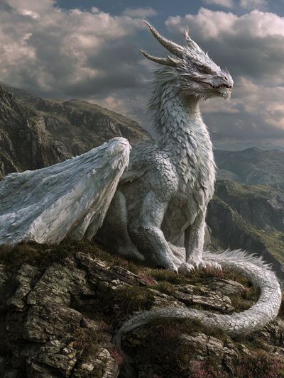 White Dragon Mountain Illustration Poster. poster