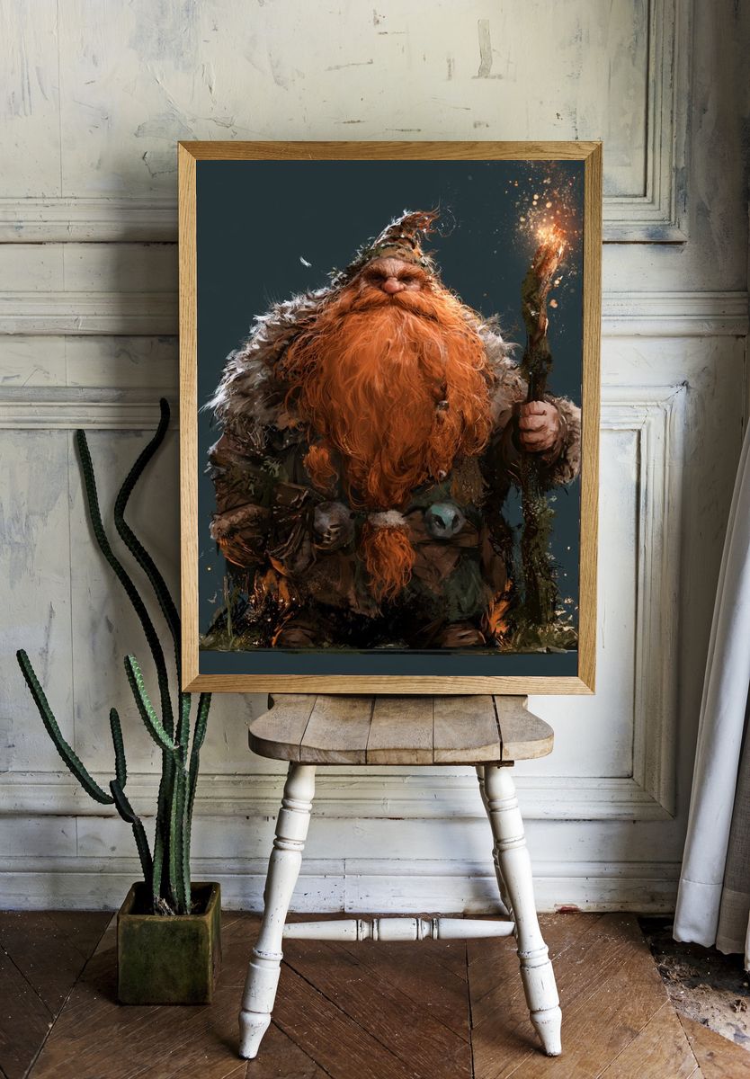 Firelit Forest Dwarf Illustration Poster. room preview