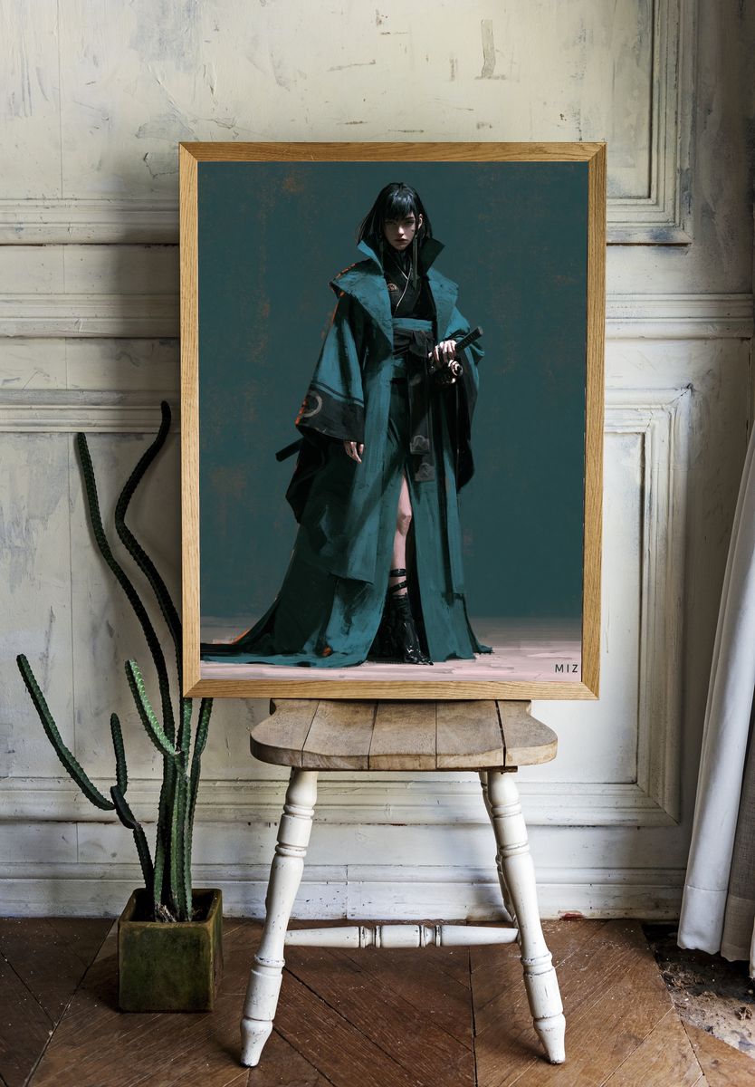Mizukami Samurai Portrait Print. room preview