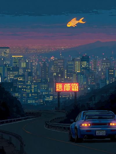 Neon City Drift Illustration Poster.