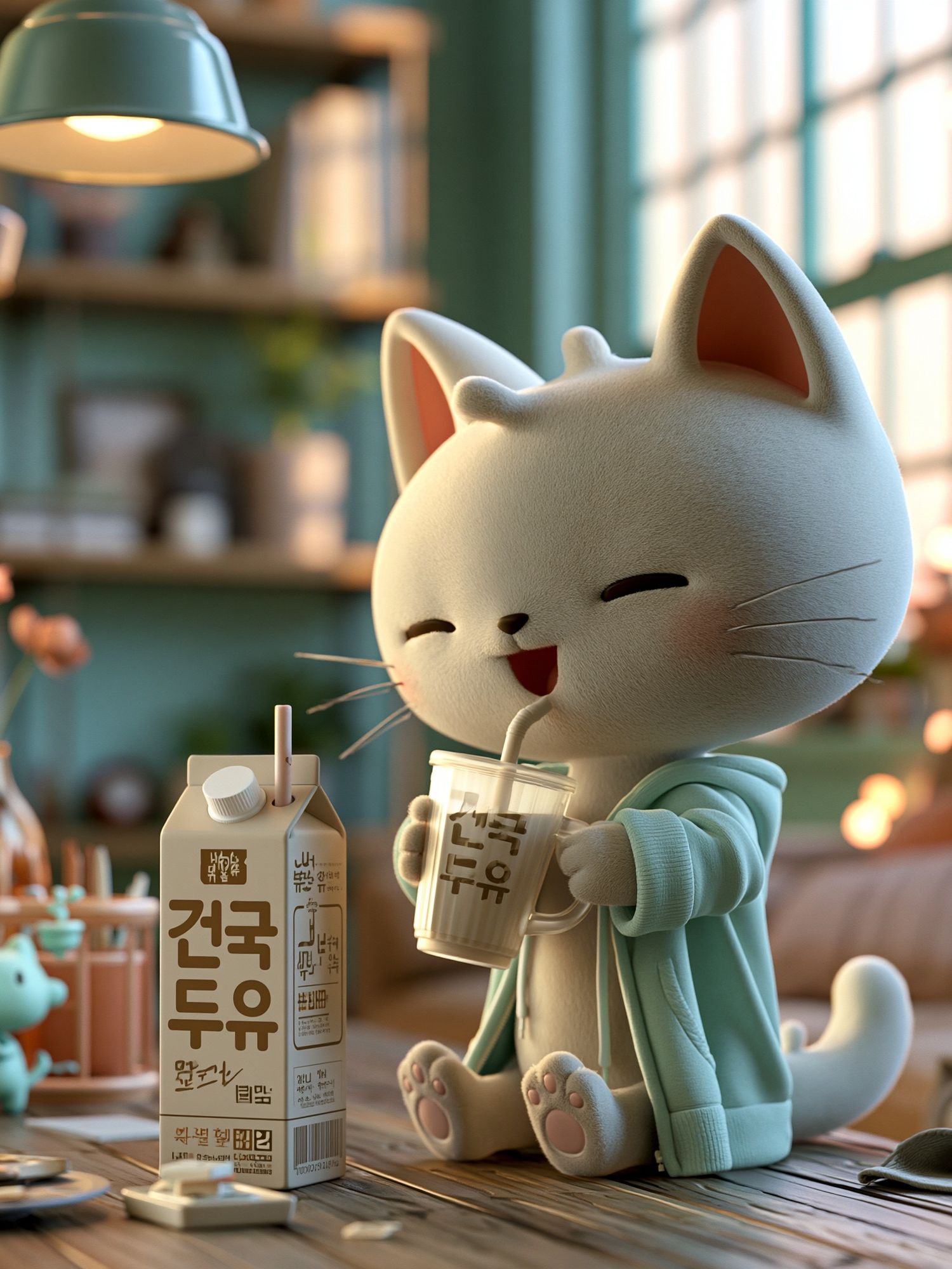 Cute Cat Café Illustration Poster. poster detail