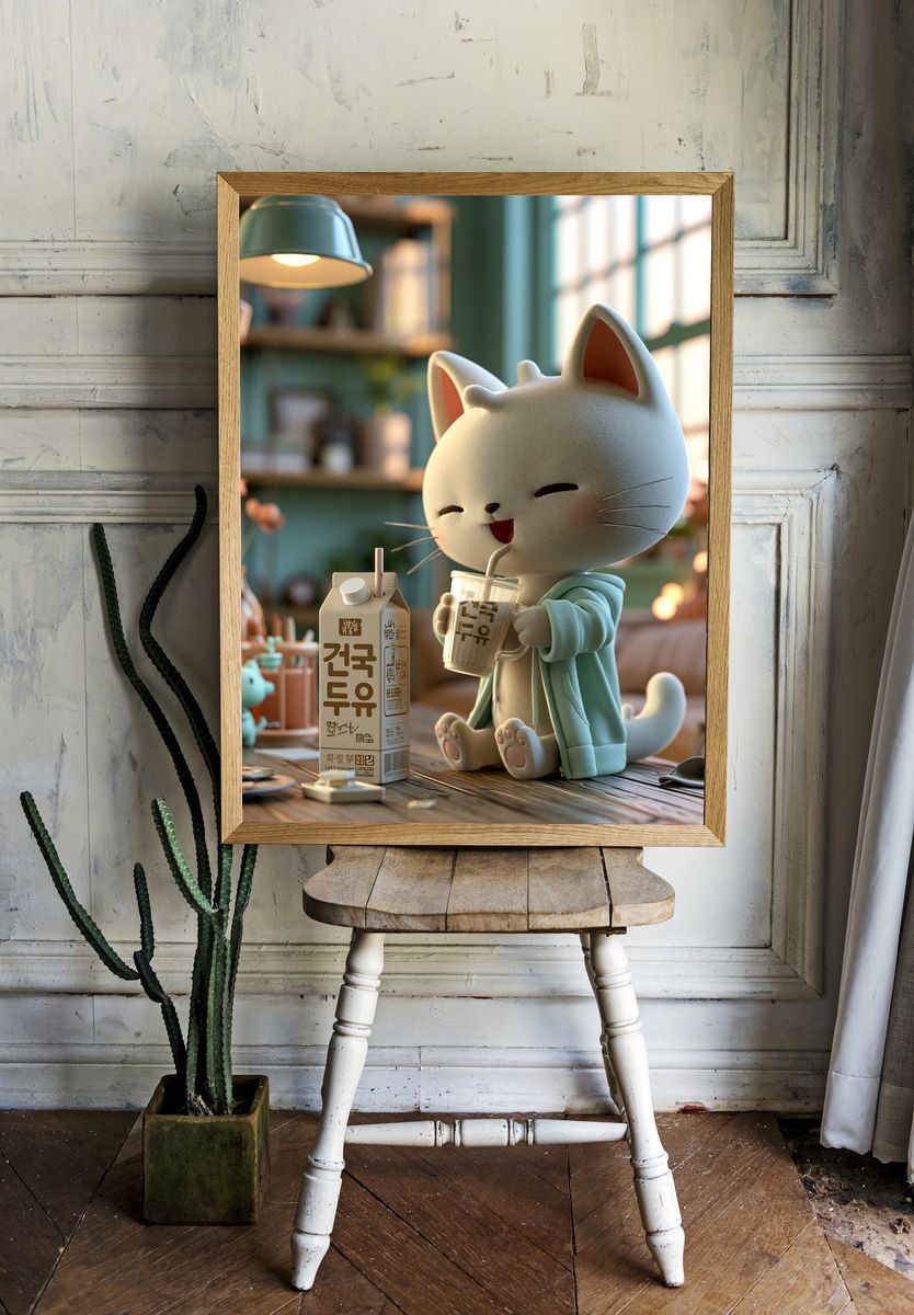 Cute Cat Café Illustration Poster. room preview