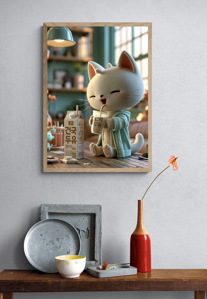Cute Cat Café Illustration Poster. — room view 3