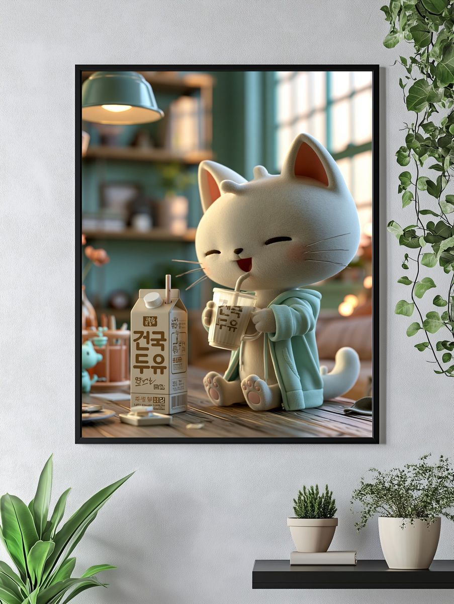 Cute Cat Café Illustration Poster. — room view 4