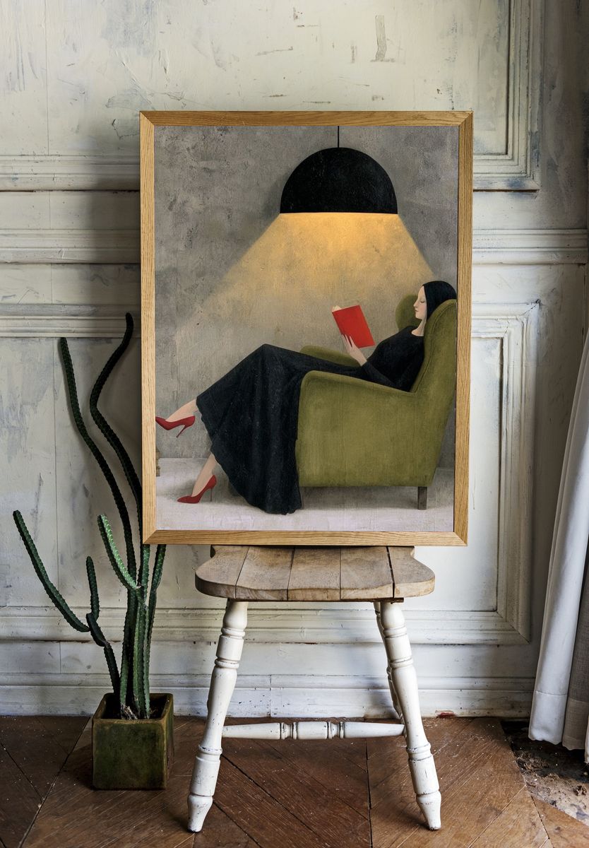 Reading Woman Surrealist Poster. — room view 1