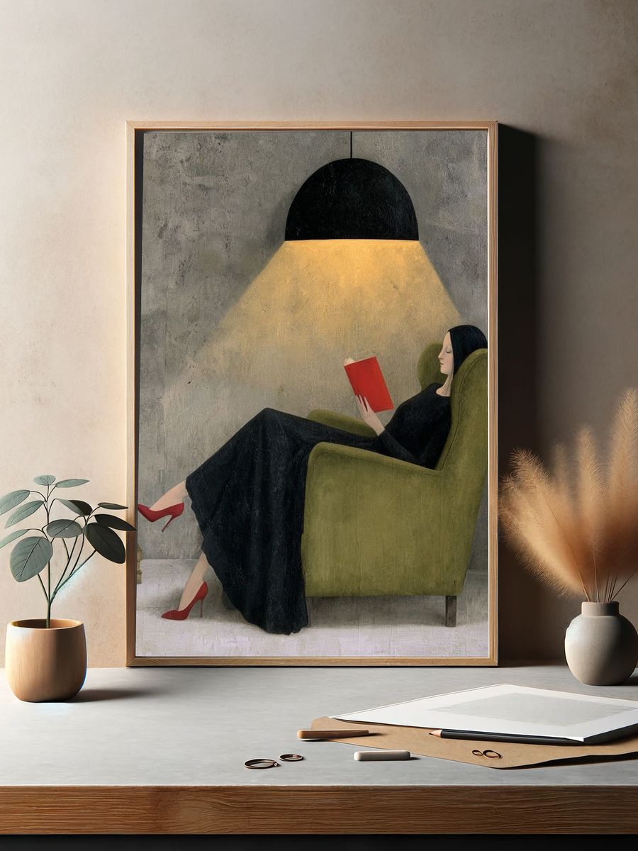 Reading Woman Surrealist Poster. — room view 2