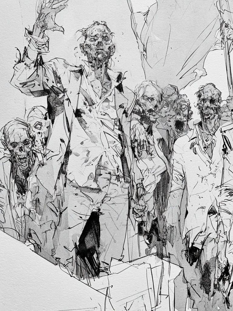Zombie Horde Ink Illustration Poster. poster detail