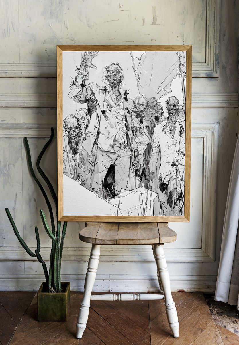 Zombie Horde Ink Illustration Poster. room preview