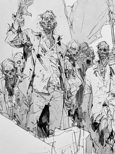 Zombie Horde Ink Illustration Poster.