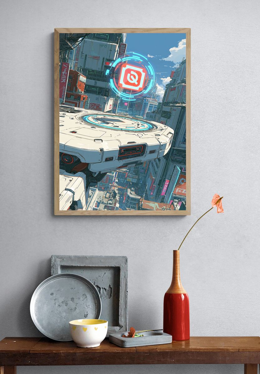 Cyberpunk Cityscape Digital Art Poster. — room view 3