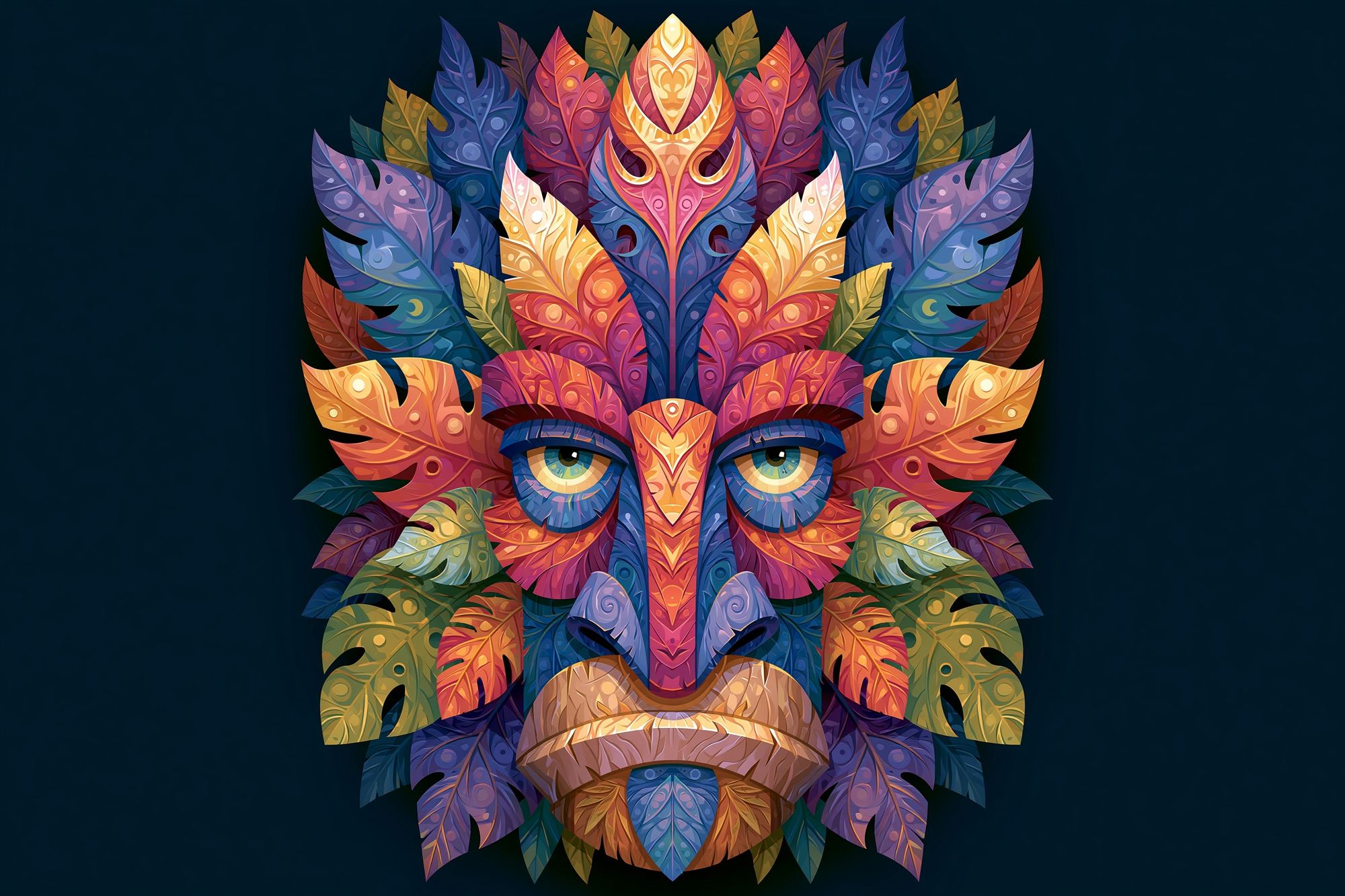 Colorful Leaf Mask Illustration Poster. poster — illustration art