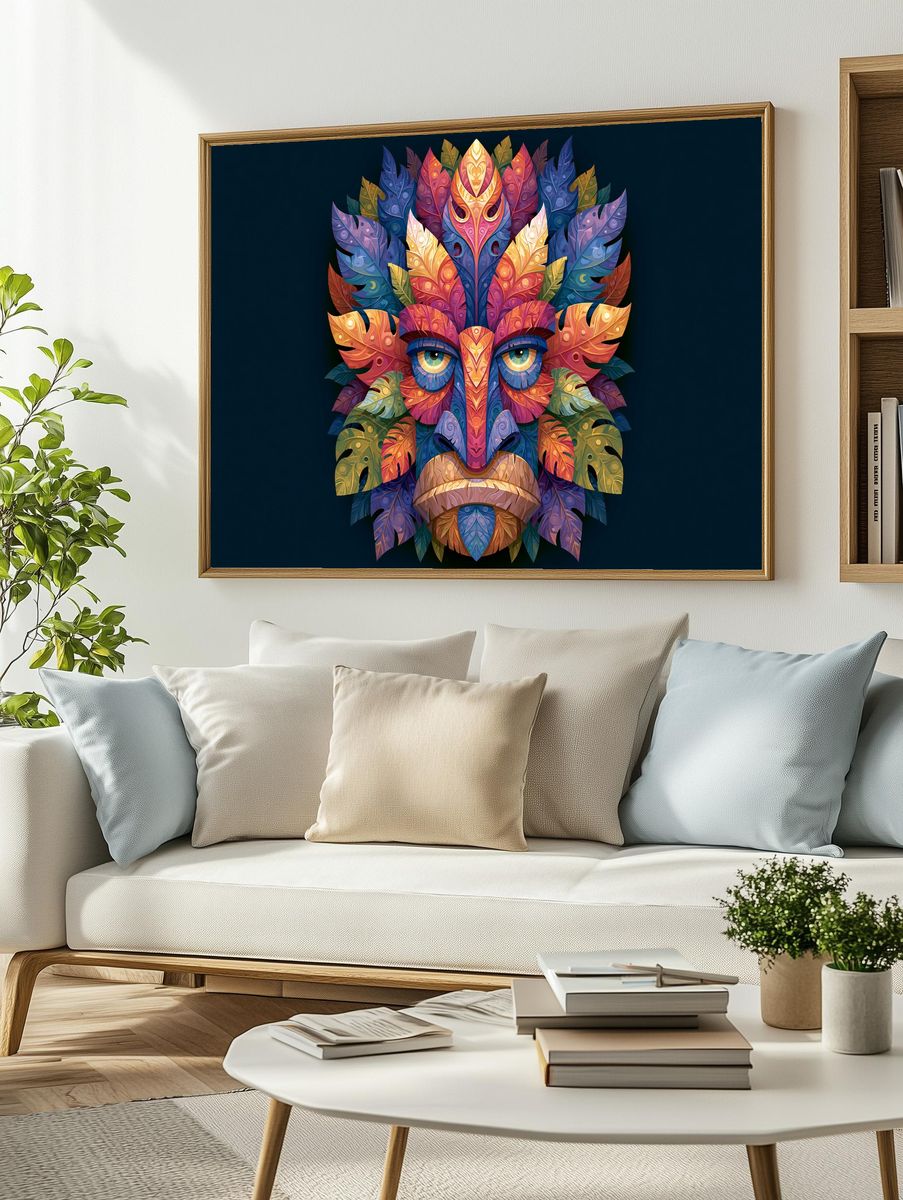 Colorful Leaf Mask Illustration Poster. — room view 2
