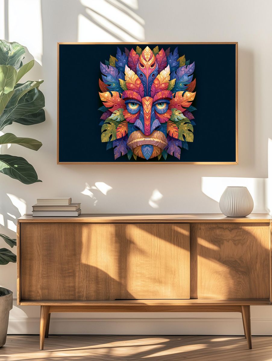 Colorful Leaf Mask Illustration Poster. — room view 3