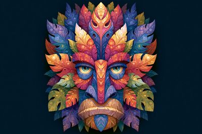 Colorful Leaf Mask Illustration Poster.