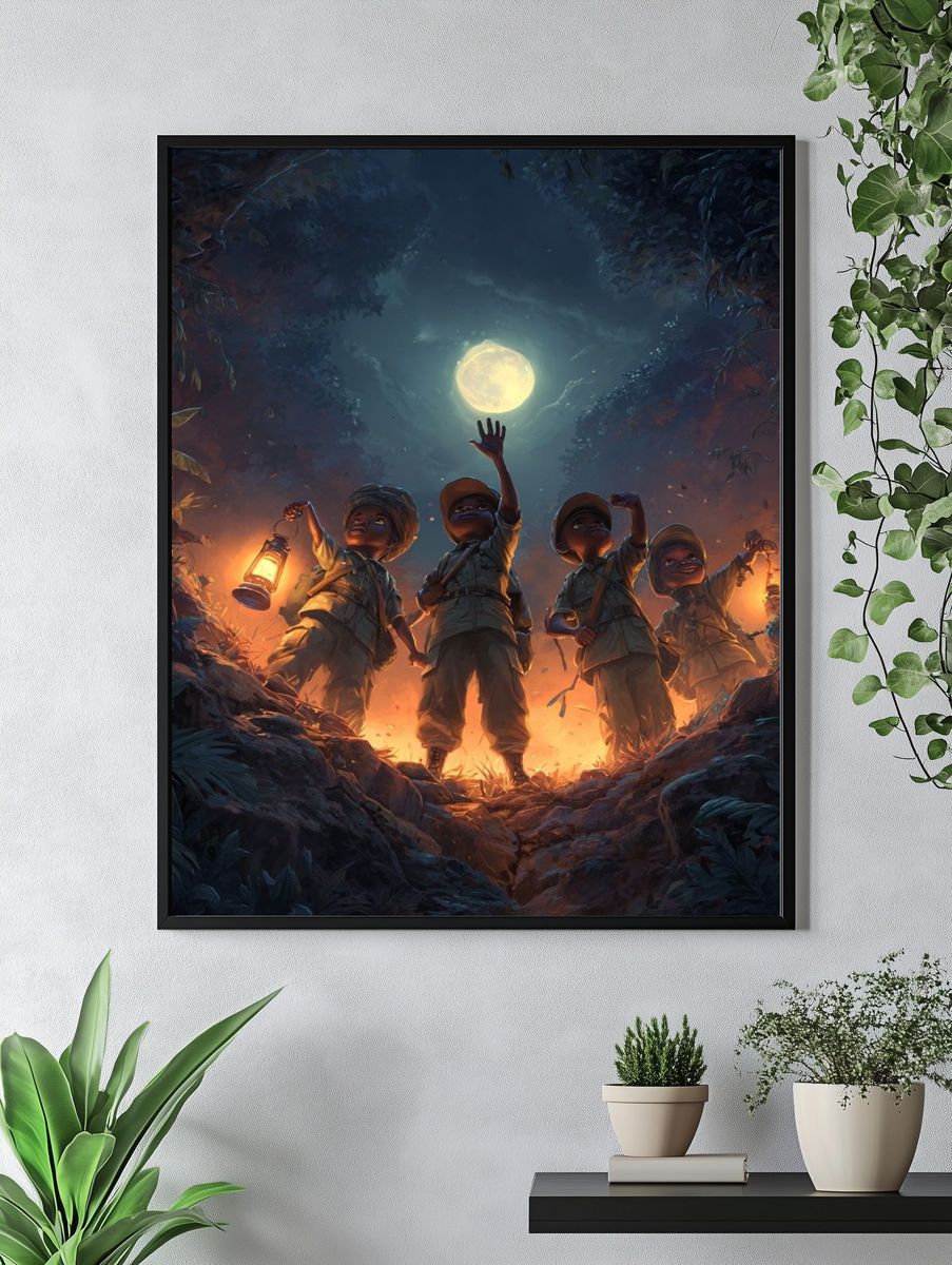 Moonlit Jungle Explorers Illustration Poster. — room view 4