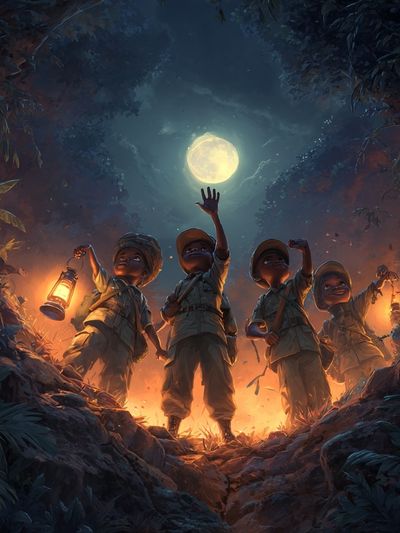 Moonlit Jungle Explorers Illustration Poster. poster