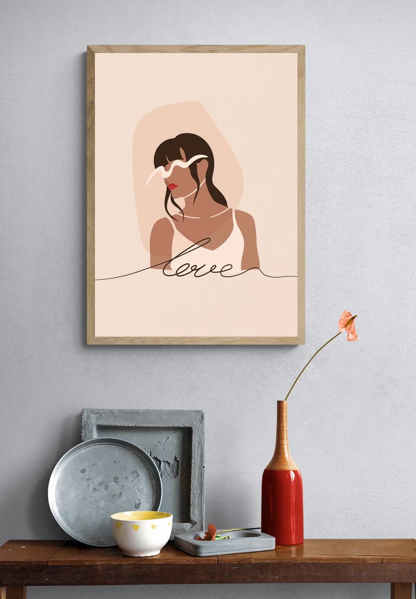 Dreamlike Twin Faces Illustration Poster. — room view 3